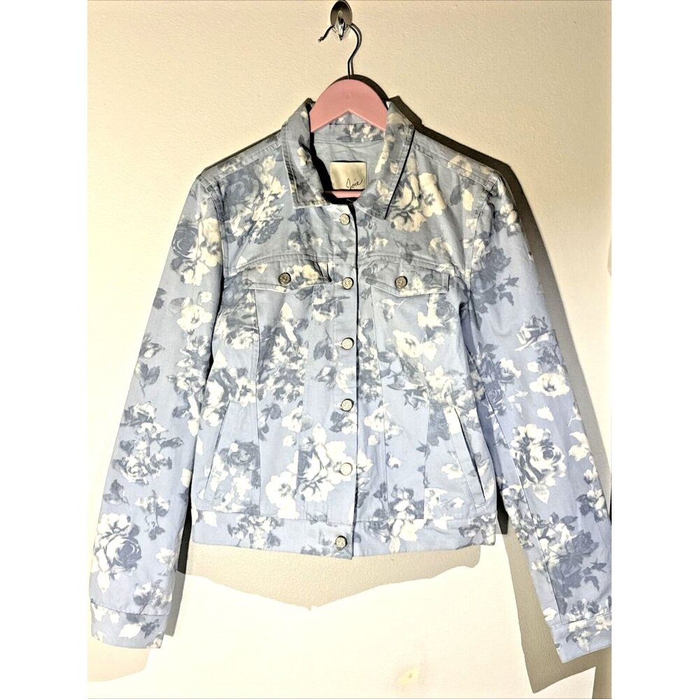 💙JOIE Womens Blue Chambray Harlette Floral Jean Jacket Sz LARGE Preppy NWT